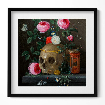 Keretezett falikép Rózsák és koponya stillleben