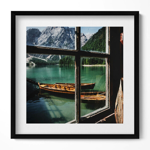 Keretezett falikép Tó hegyek csónakok