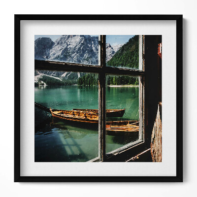 Keretezett falikép Tó hegyek csónakok