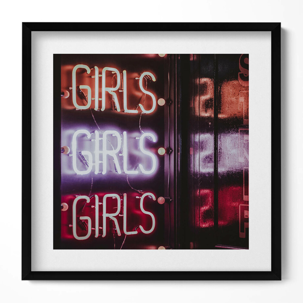 Keretezett falikép Neon felirat: "Girls"