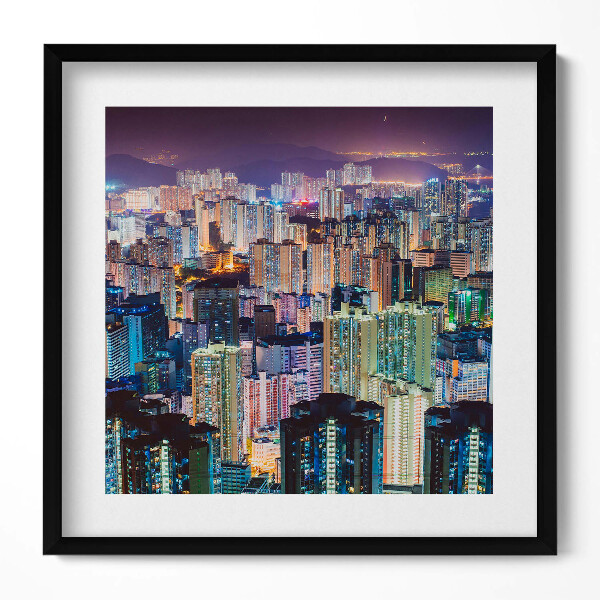 Keretezett falikép Éjjeli városi táj fényekkel teli