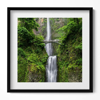 Keretezett falikép Zöld dombok vízesés híd