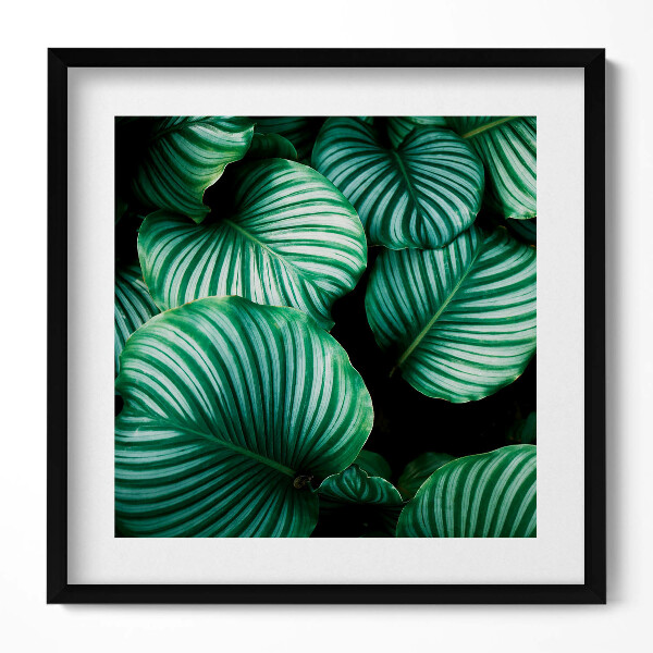 Keretezett falikép Zöld levelek csíkos mintázat