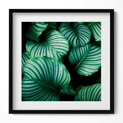 Keretezett falikép Zöld levelek csíkos mintázat