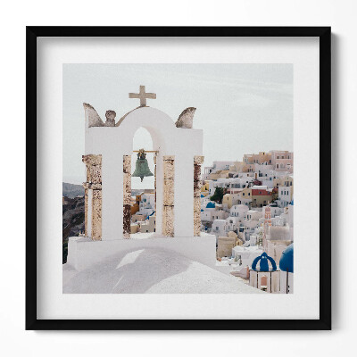 Keretezett falikép Fehér templom harangtorony kék kupola