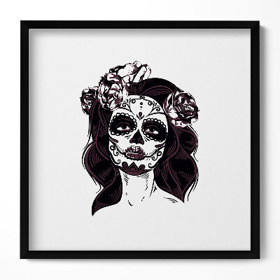 Keretezett falikép Cukros koponya virágokkal díszítve