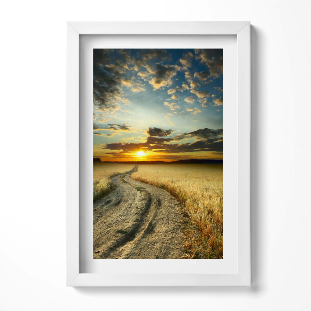 Keretezett kép Naplemente egy földúton