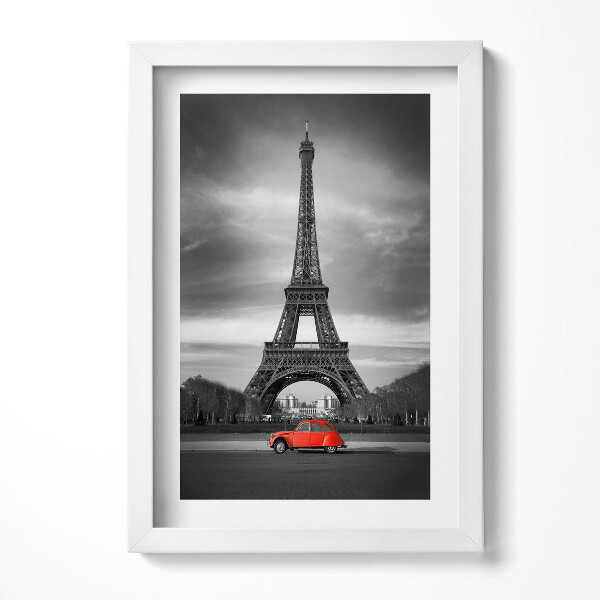 Keretezett kép Párizsi Eiffel-torony piros autó