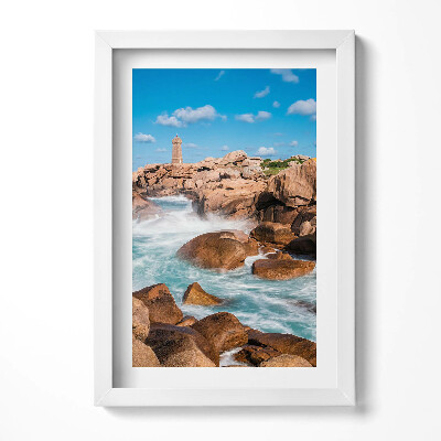 Keretezett kép Tengerparti világítótorony sziklák között