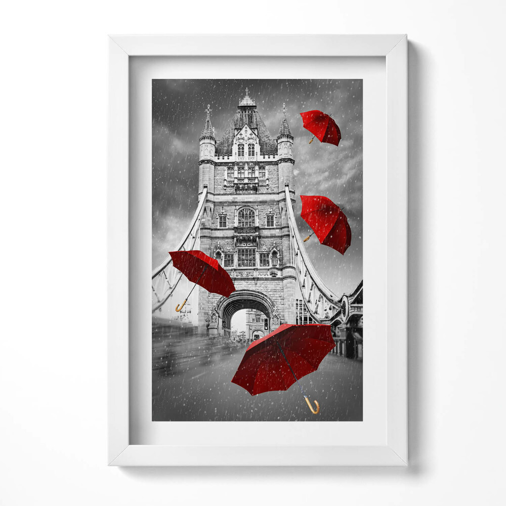 Keretezett kép Piros ernyők a Tower Bridge előtt