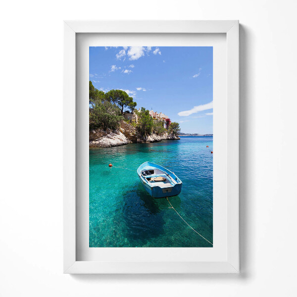 Keretezett kép Tiszta víz csónak sziklás part