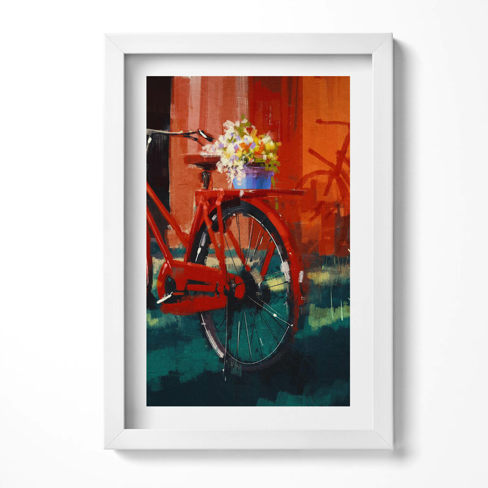 Keretezett kép Piros kerékpár virágokkal