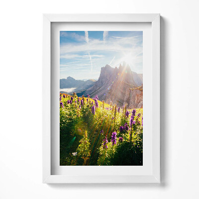 Keretezett kép Hegyek és virágos rét