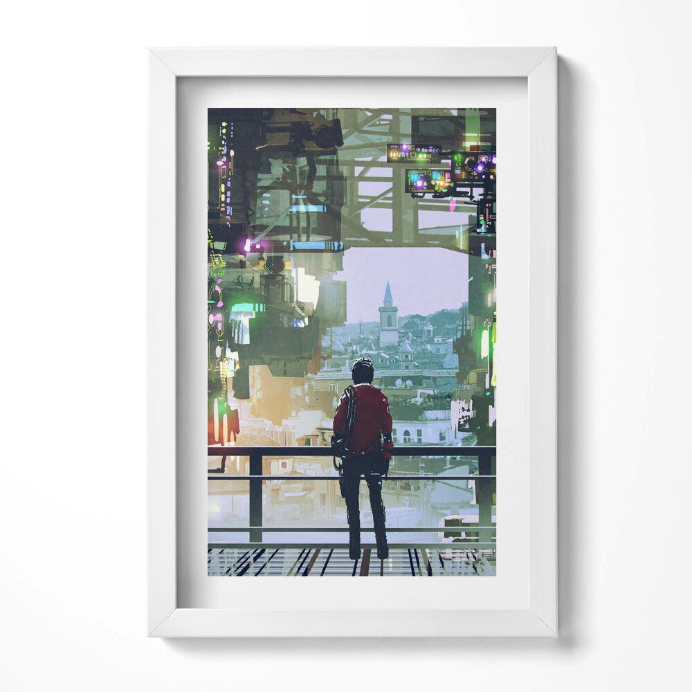 Keretezett kép Futurista városi táj emberi sziluett