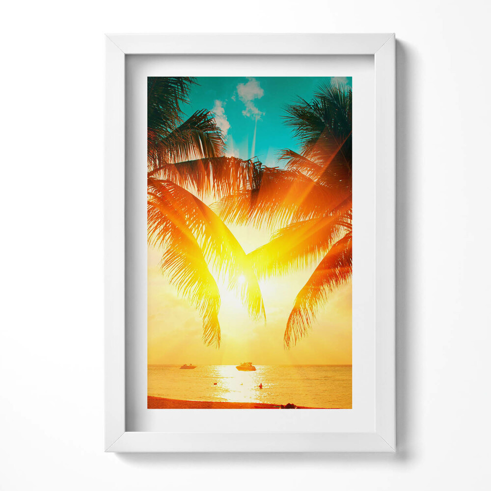 Keretezett kép Naplemente pálmafákkal