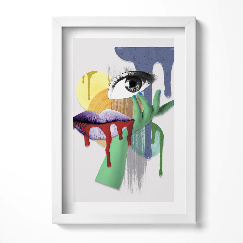 Keretezett kép Absztrakt arc és színes foltok