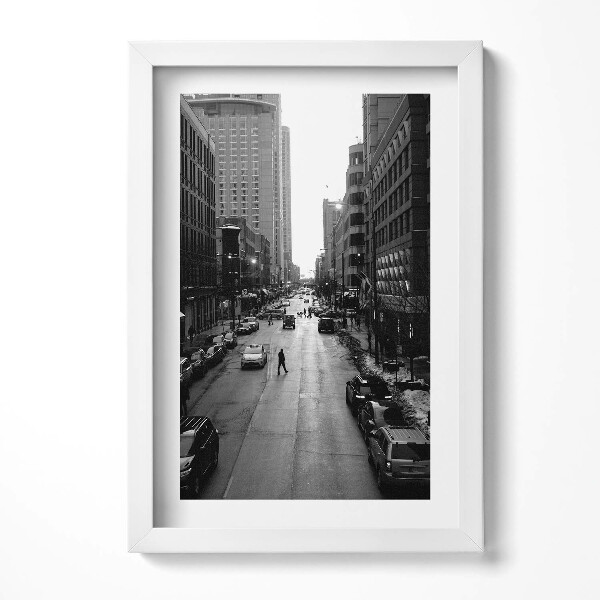 Keretezett kép Városi utca fekete-fehérben