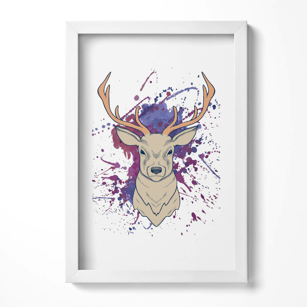 Keretezett kép Szarvas fej festmény splatter háttérrel