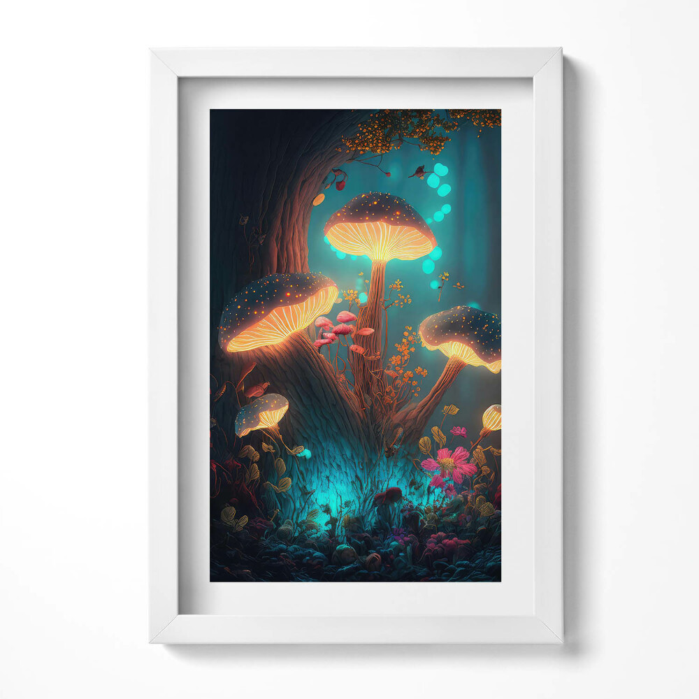 Keretezett kép Fénylő gombák és virágok