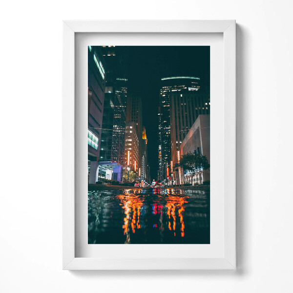 Keretezett kép Városi táj éjszaka fények tükröződése