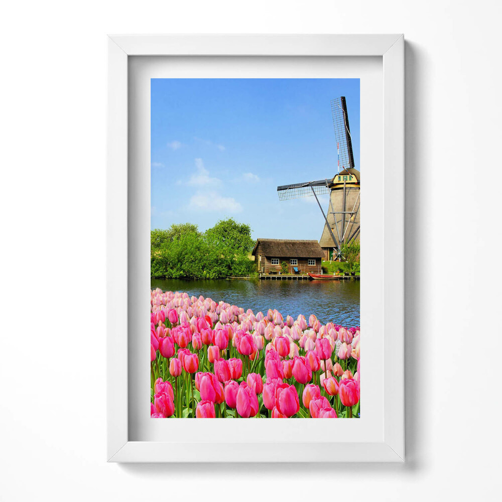 Keretezett kép Tavaszi virágok és szélmalom