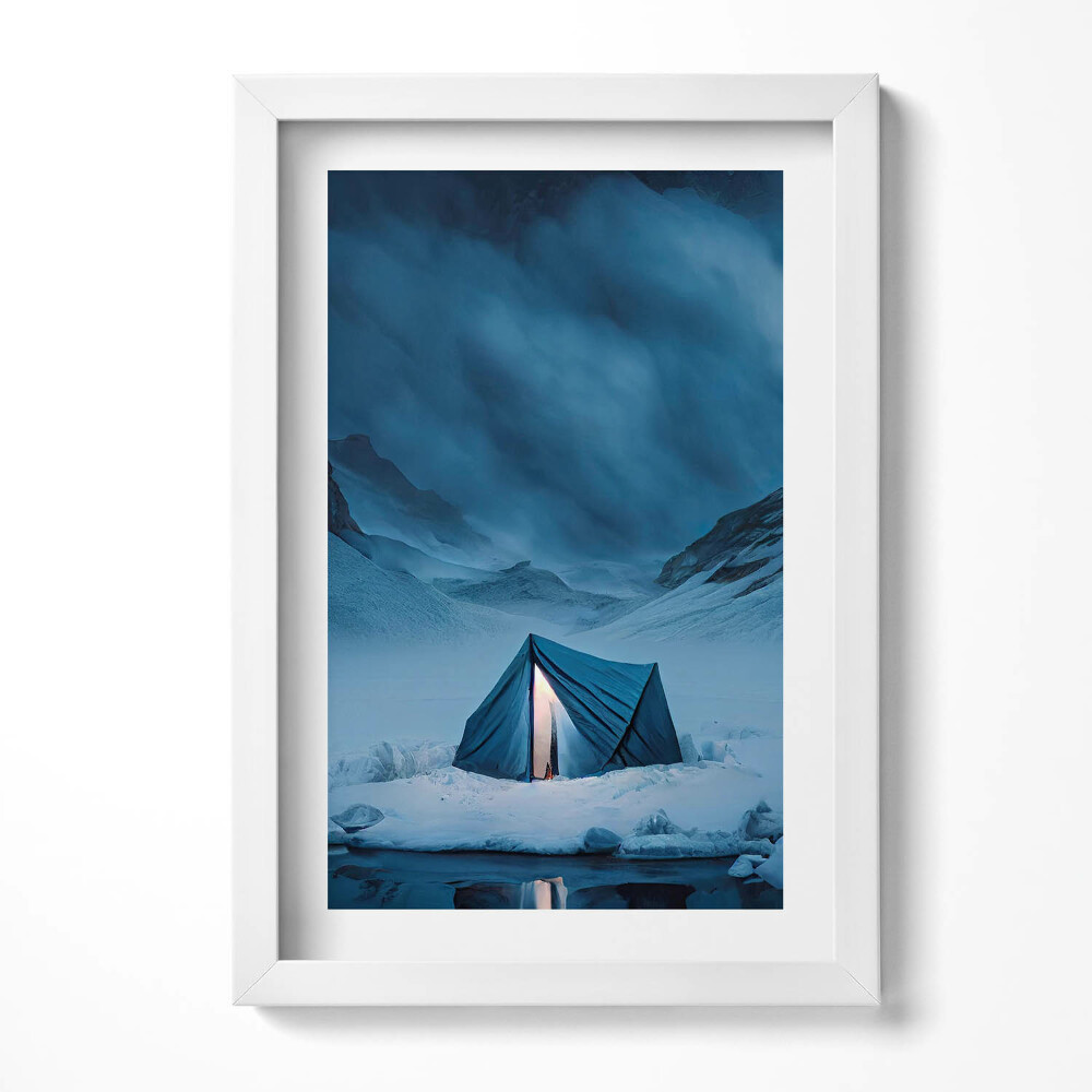 Keretezett kép Havas táj kék sátor