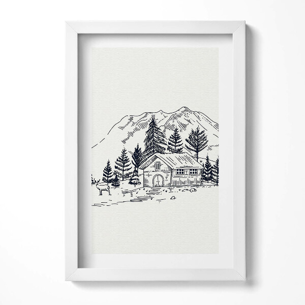 Keretezett kép Hegyek erdő ház állatok