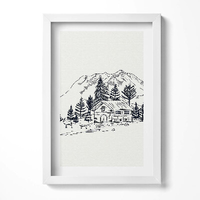 Keretezett kép Hegyek erdő ház állatok