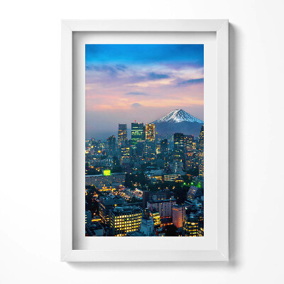 Keretezett kép Fujijama hegy és városi táj