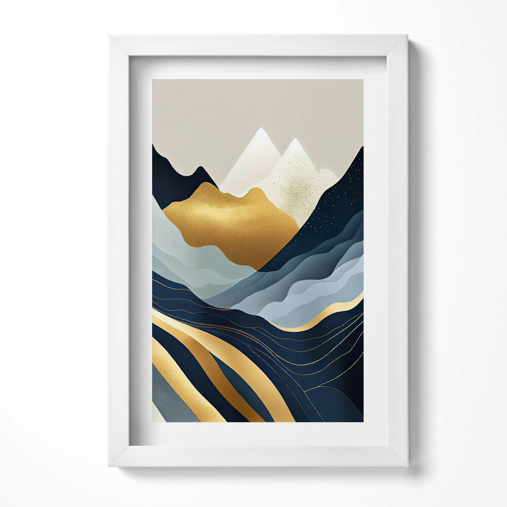 Keretezett kép Absztrakt hegyvidéki táj arany és kék színek