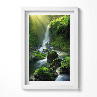 Keretezett kép Zöld vízesés napfény sziklák