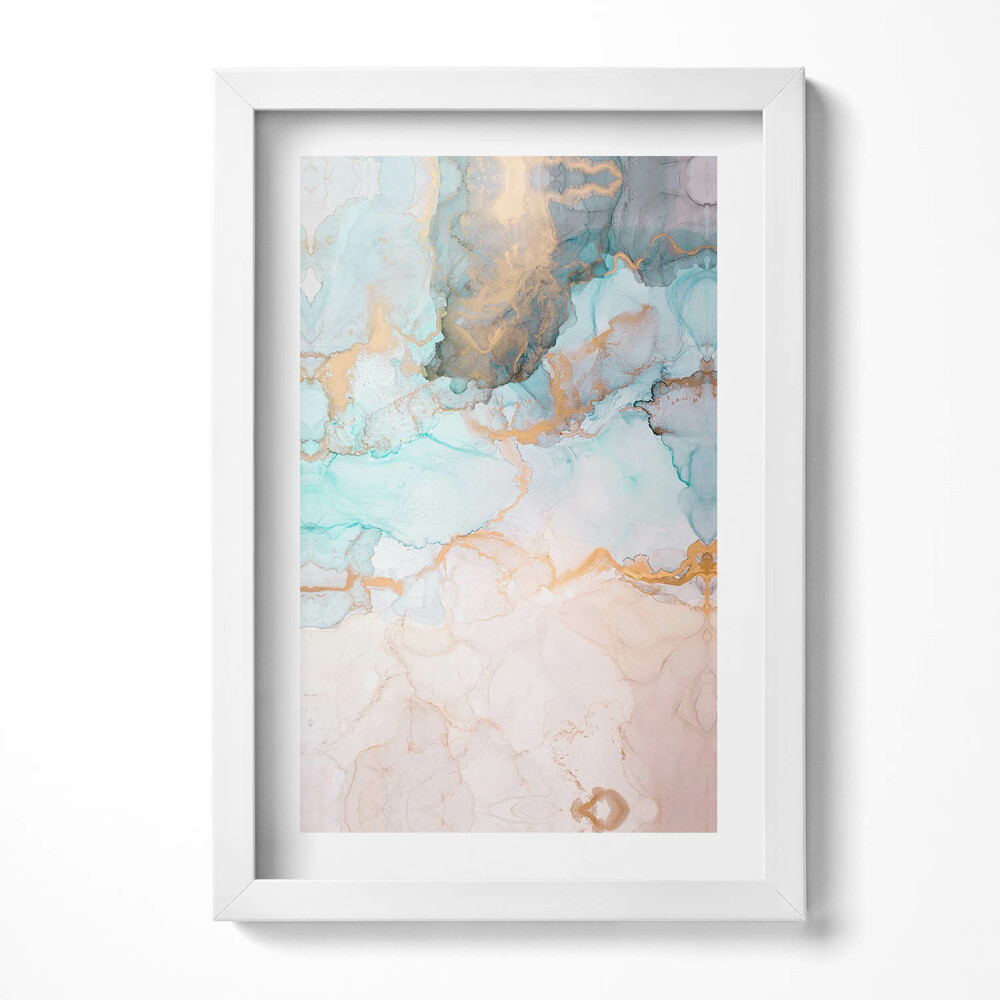 Keretezett kép Absztrakt vízszínek és arany vonalak