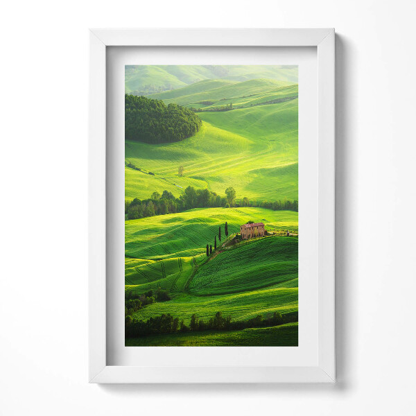 Keretezett kép Zöld dombok és ház