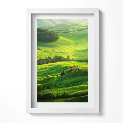 Keretezett kép Zöld dombok és ház