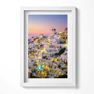 Keretezett kép Fehér házak naplemente szélmalmok