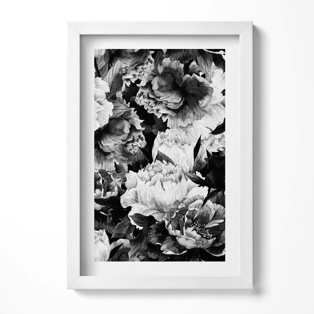Keretezett kép Fekete-fehér virágmintázat