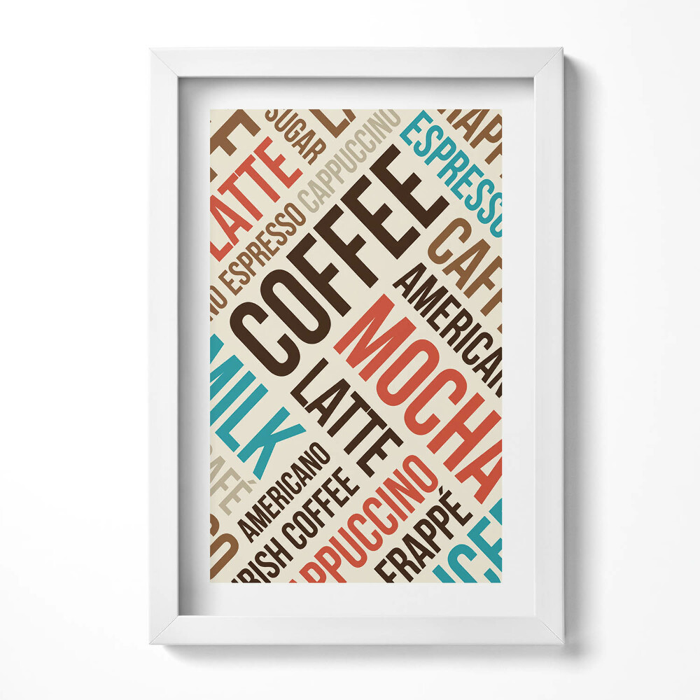 Keretezett kép Kávéfajták színes feliratai