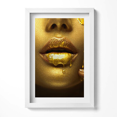 Keretezett kép Aranyszínű ajkak csepegő folyadék