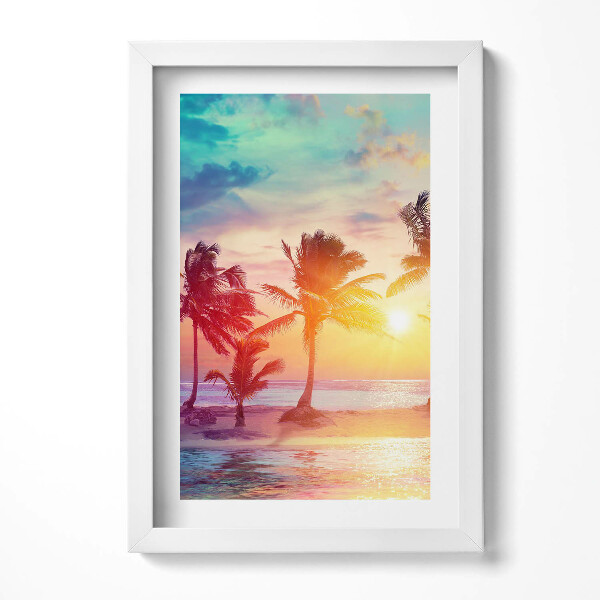 Keretezett kép Trópusi naplemente pálmafákkal