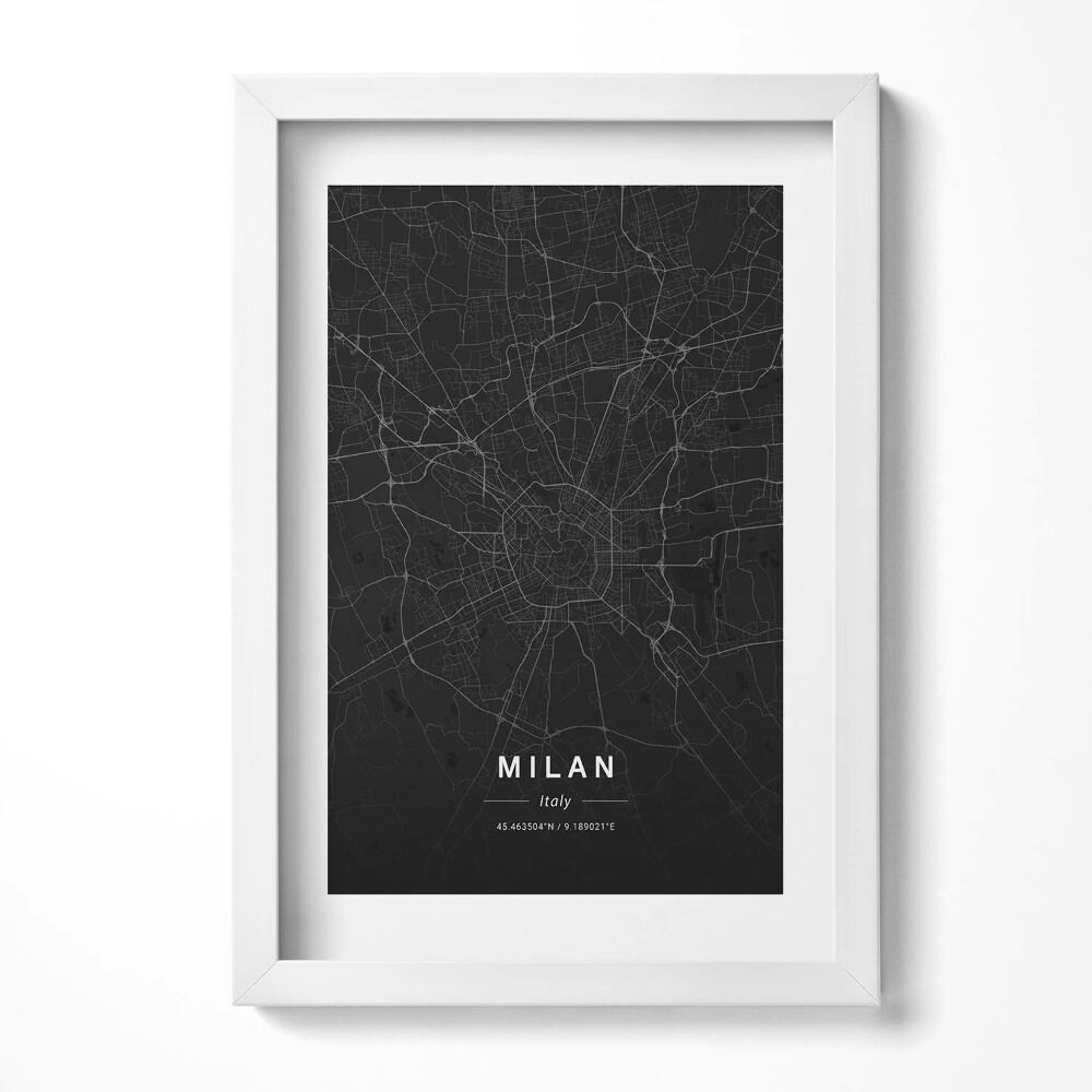 Keretezett kép Fekete térkép Milánóról