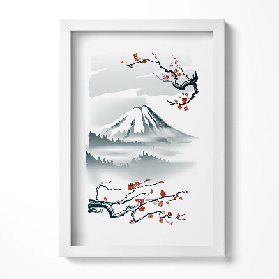 Keretezett kép Hegyi táj virágzó ágak