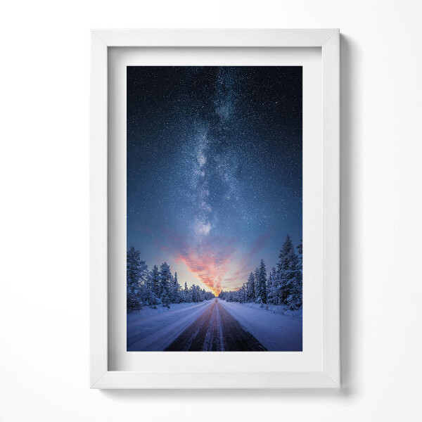 Keretezett kép Téli táj csillagos égbolttal