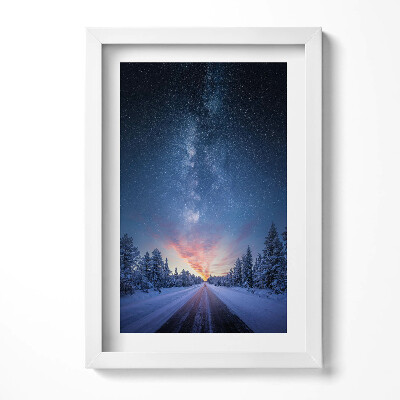 Keretezett kép Téli táj csillagos égbolttal