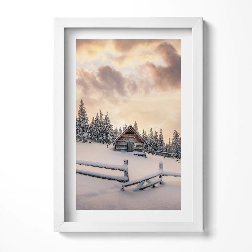 Keretezett kép Téli táj hóval borított ház