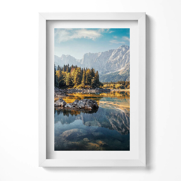 Keretezett kép Hegyek és tükörsima tó