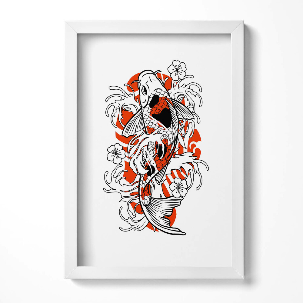 Keretezett kép Koi hal virágokkal