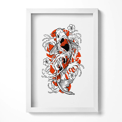 Keretezett kép Koi hal virágokkal