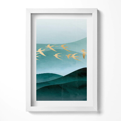 Keretezett kép Absztrakt táj arany madarak