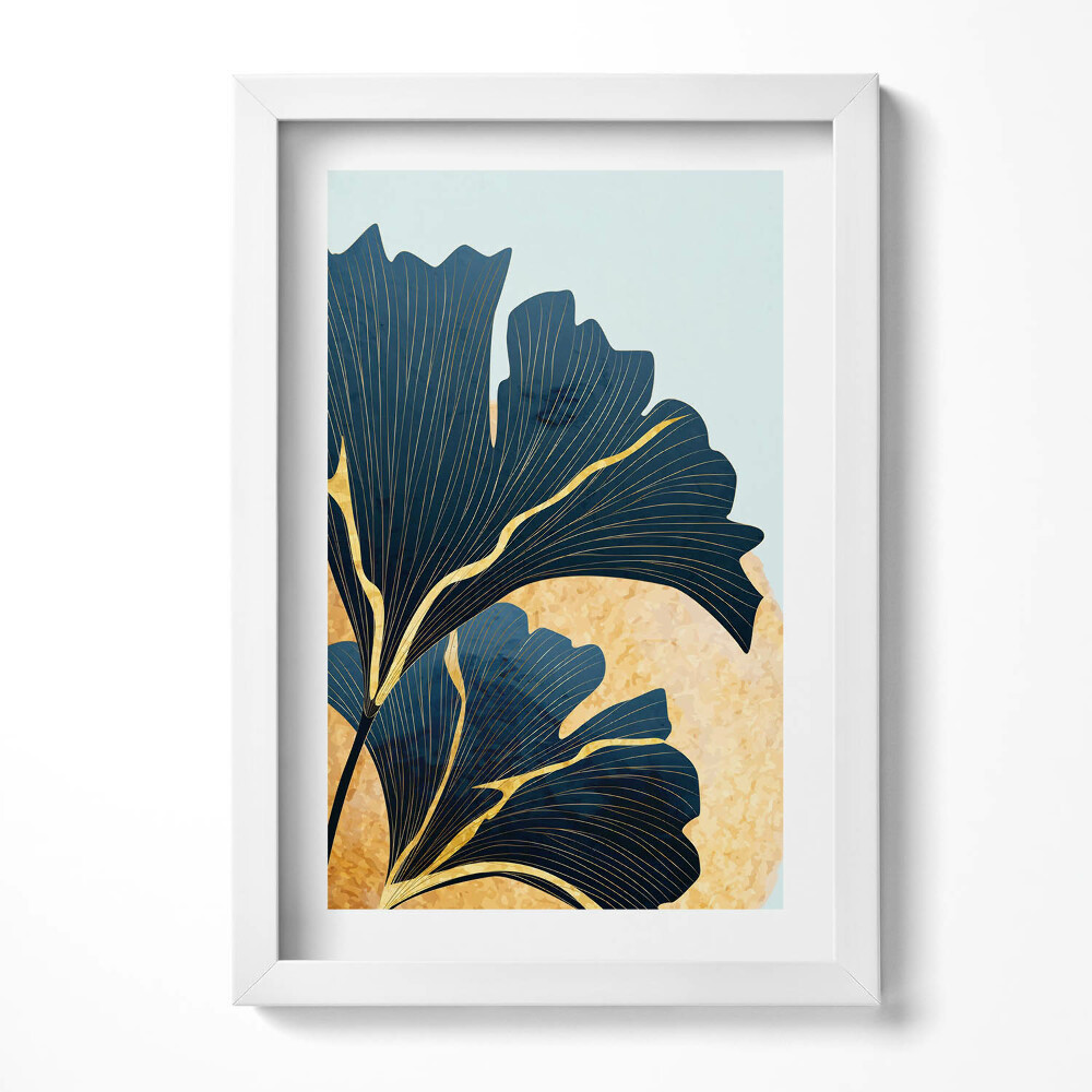 Keretezett kép Zöld levélmotívum arany háttérrel