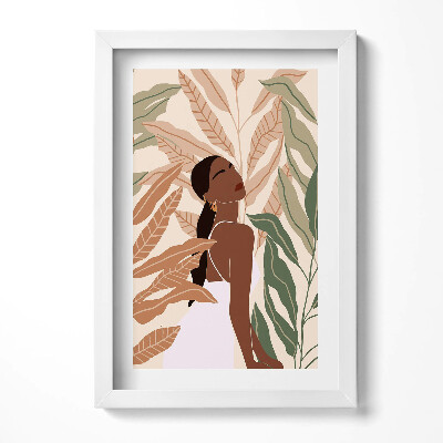 Keretezett kép Női alak zöld levelek absztrakt stílus